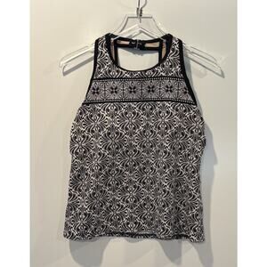 Lands’ End Black White Print Halter Tankini‎ Swimsuit Top Womens Size 8 (705)